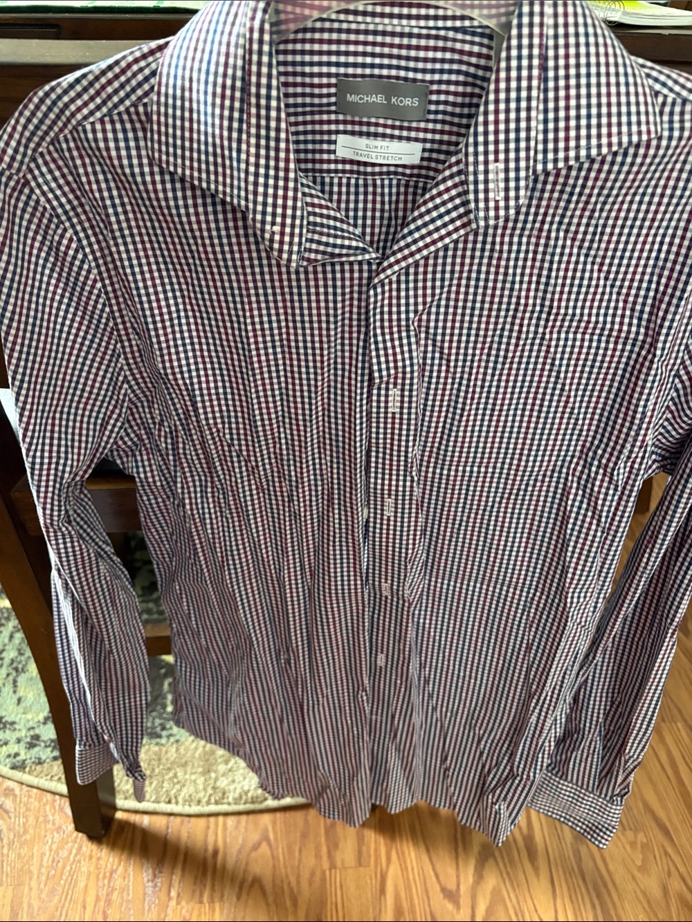 Michael Kors Men's Red & Navy Micro-Check Dress Shirt